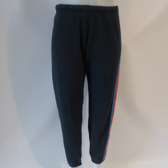 Women Aviator Nation Black Rainbow Neon 5-Striped Jogger Sweatpants M - Picture 7 of 13